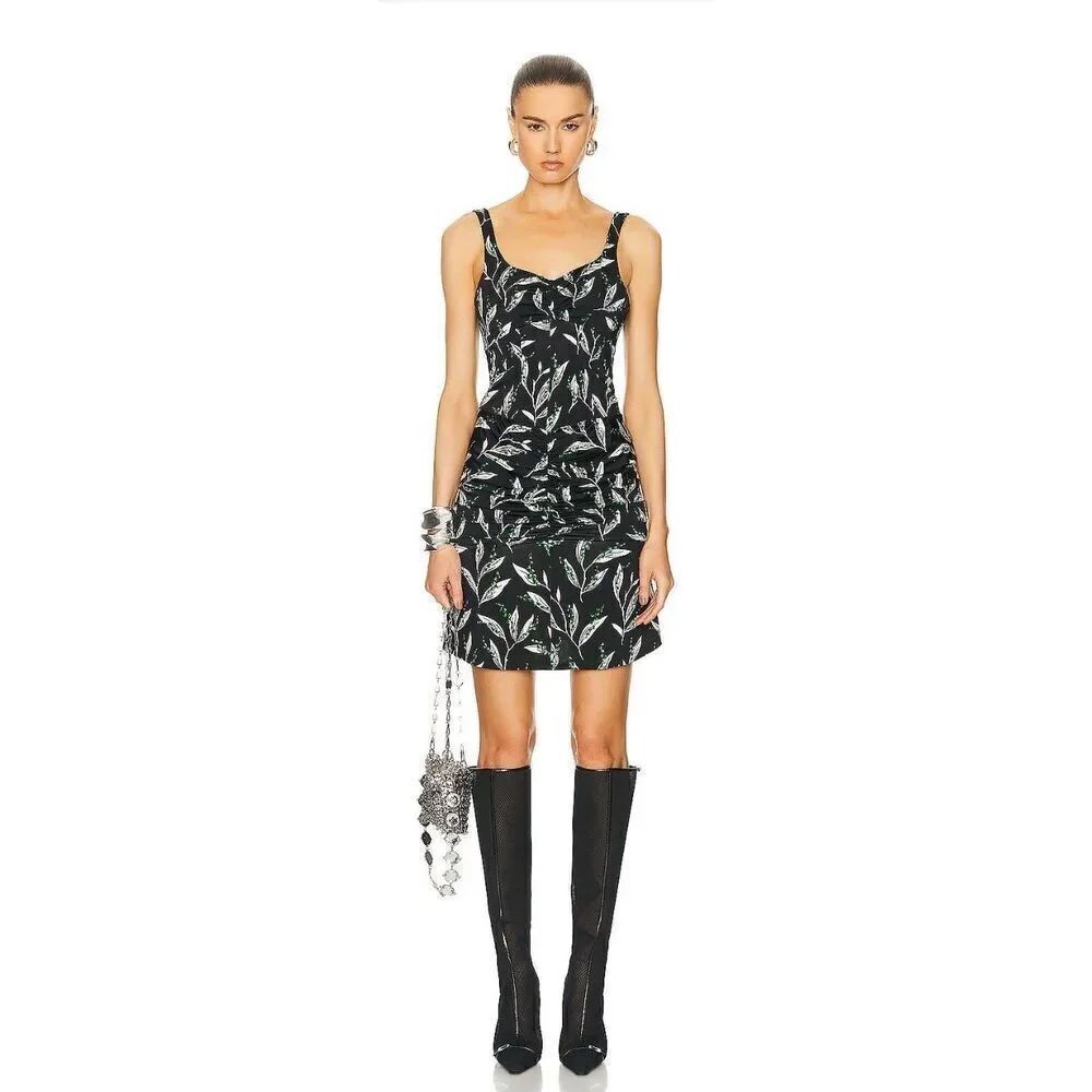 Rabanne by Paco Rabanne Leafy Ruched Sheath Minidress in Mugeut Noir NWT Size 36
